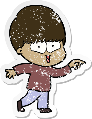 Çizgi filmin orijinal üzgün çıkartması. Mutlu çocuk.