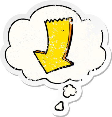 Düşünce baloncuğu olan orijinal çizgi film, yıpranmış bir çıkartma olarak gösteriliyor.