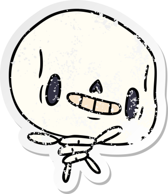 Orijinal sıkıntılı çıkartma çizgi film çizimi kawaii sevimli ölü iskelet