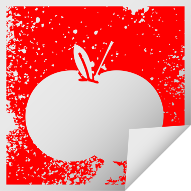 Orijinal sıkıntılı kare soyma etiketi sulu bir elmanın sembolü