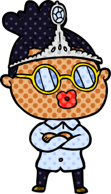 Gözlük ve taç takan orijinal çizgi film kadını.