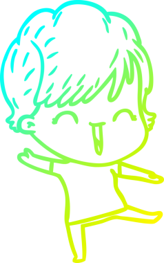 Gülen bir çizgi film karakterinin orijinal soğuk gradyan çizimi.