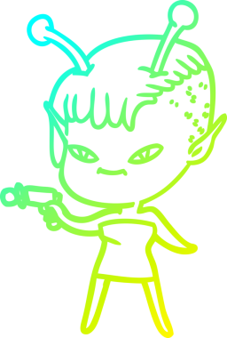 Orijinal soğuk gradyan çizgi çizimi şirin bir uzaylı kız çizgi filmi