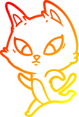 Kafası karışmış çizgi film kedisinin orjinal sıcak çizgi çizimi