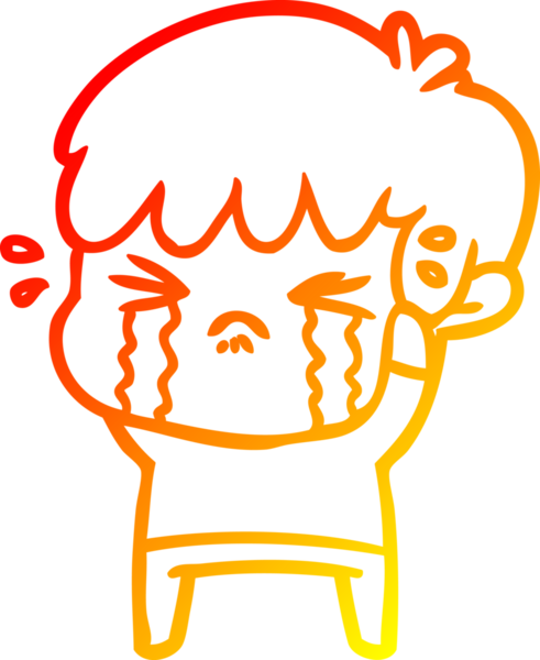 Ağlayan çizgi film karakterinin orjinal, sıcak çizgi çizimi.