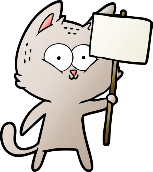 Pankartlı orijinal çizgi film kedisi.