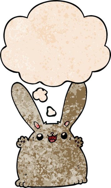 Komik desenli düşünce baloncuğu olan orijinal çizgi film tavşanı.