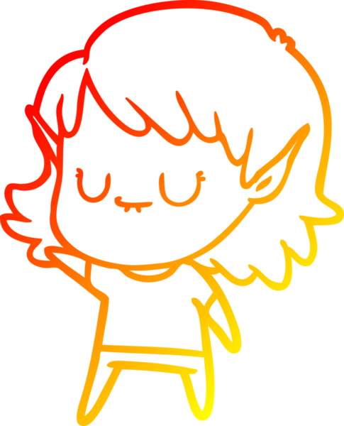 Mutlu bir elf kızının orjinal sıcak çizgi çizimi