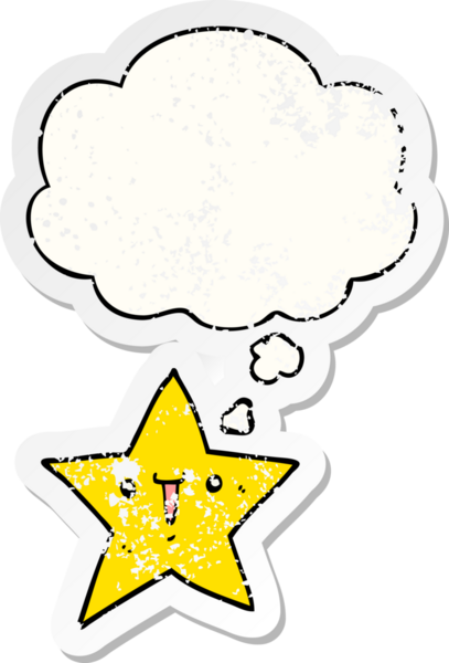 Sıkıntılı bir çıkartma olarak düşünce baloncuğu olan orijinal, şirin çizgi film yıldızı.