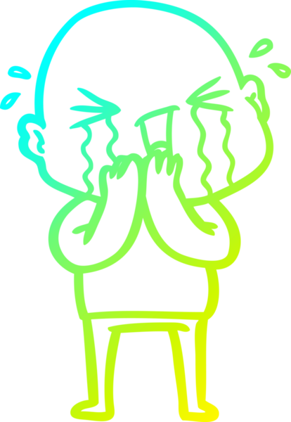 Ağlayan kel bir adamın orijinal soğuk eğilim çizgisi.