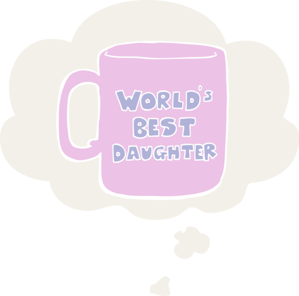 Orijinal dünyanın en iyi kızı. Düşünce baloncuklu eski tarz bir kupa.