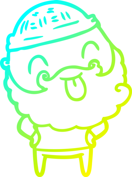 Dilini dışarı çıkaran sakallı bir adamın orijinal soğuk eğimli çizimi.