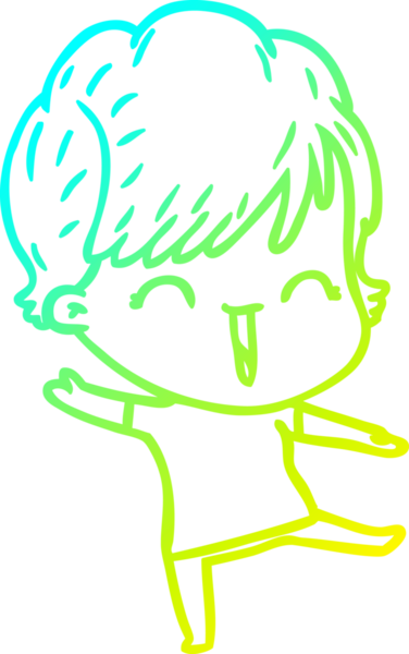 Gülen bir çizgi film karakterinin orijinal soğuk gradyan çizimi.