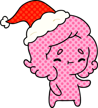 Orijinal el çizimi Kawaii hayaletinin Noel karikatürü.