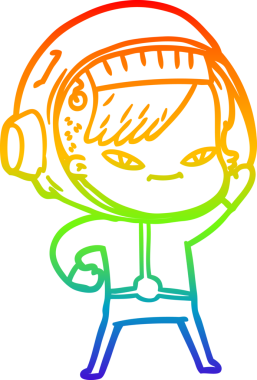 Orijinal gökkuşağı gradyan çizgi çizimi bir astronot kadının