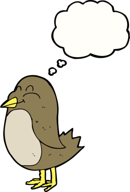Düşünce baloncuklu orijinal çizgi film kuşu