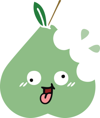 Yeşil armutun orijinal düz renkli retro karikatürü