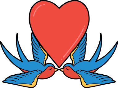 Orijinal dövme geleneksel kırlangıçlar ve kalp şeklinde.