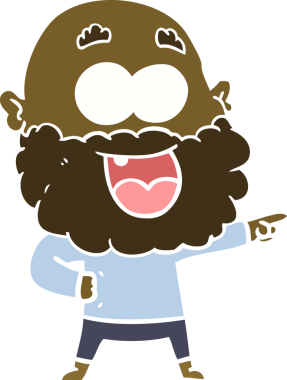 Orijinal düz renkli çizgi film. Sakallı, çılgın, mutlu adam.