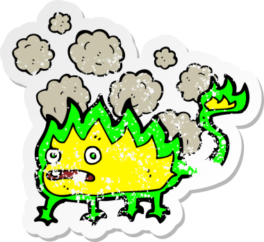 Orijinal retro sıkıntılı yapıştırma çizgi film küçük ateş iblis