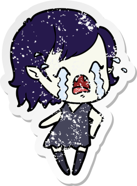 Ağlayan vampir bir kızın orijinal üzgün çıkartması.