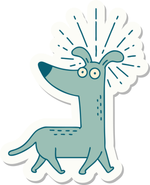 Dövme stili orijinal bir çıkartma. Şaşırmış köpek.