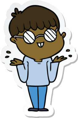 Gözlük takan çizgi film çocuğunun orijinal çıkartması.