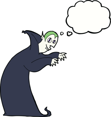 Düşünce baloncuğu olan orjinal, ürkütücü vampir çizgi filmi.