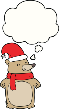 Düşünce baloncuklu orijinal çizgi film Noel Ayısı