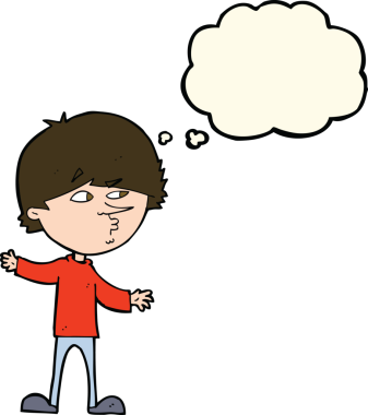 orijinal karikatür meraklı adam düşünce baloncuğu ile