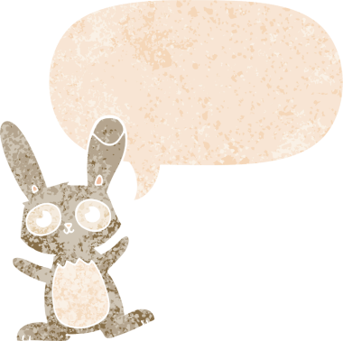 Orijinal çizgi film tavşanı konuşma baloncuğu ile grunge stresed retro desenli tarzı