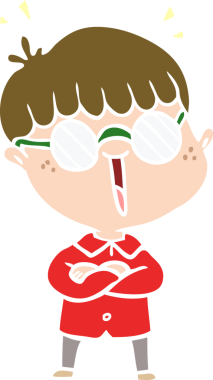 Orijinal düz renkli çizgi film karakteri gözlük takıyor.