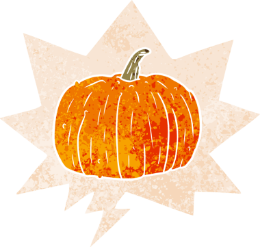 Orijinal karikatür balkabağı konuşma baloncuğu grunge sıkıntı retro desenli tarzı