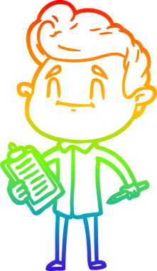 Orijinal gökkuşağı gradyan çizimi mutlu bir çizgi film adamı kalem ve pano ile