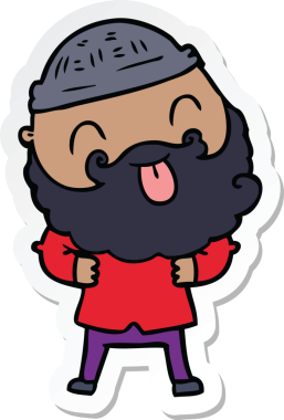 Dilini dışarı çıkaran sakallı bir adamın orijinal çıkartması.