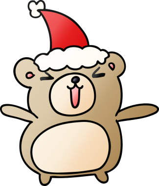 Orijinal el çizimi Kawaii ayısının Noel gradyan karikatürü