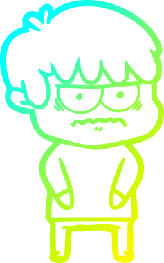 Sinirli bir çizgi film çocuğunun orijinal soğuk gradyan çizimi.