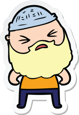 Sakallı bir çizgi film karakterinin orijinal çıkartması.