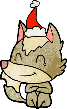 Orijinal dostane el çizimi, Noel Baba şapkası takan bir kurt resmi.