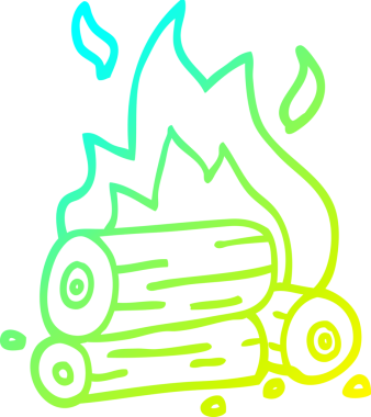 Bir çizgi filmin yanan kütüklerinin orijinal soğuk gradyan çizimi