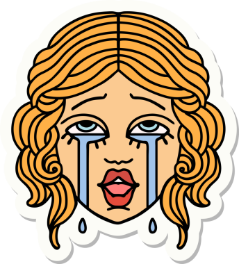 Orijinal dövme çıkartması geleneksel tarzda, mutlu ağlayan bir kadın yüzü.