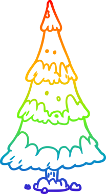 Karlı bir Noel ağacının orijinal gökkuşağı gradyanı çizimi