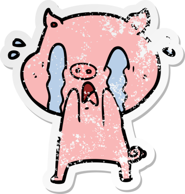 Ağlayan bir domuz çizgi filminin orijinal üzgün çıkartması.