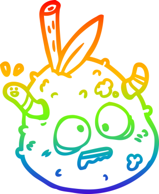 Çürüyen eski bir armudun solucanlı orijinal gökkuşağı gradyanı çizimi