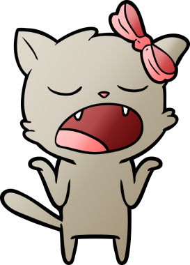 Orijinal çizgi film esneyen kedi omuzlarını silkeliyor.