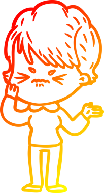 Çizgi film karakteri hayal kırıklığına uğramış bir kadının orjinal sıcak çizgi çizimi.