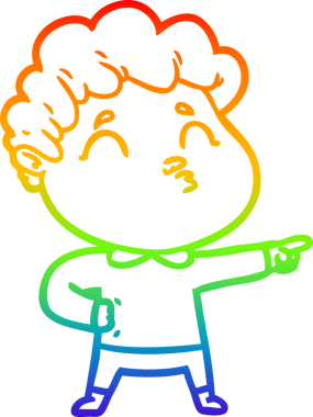 Orijinal gökkuşağı gradyan çizgi çizimi Bir çizgi film adamı somurtuyor