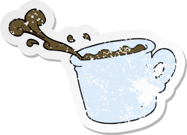 Çizgi film kahve fincanının gerilmiş orijinal çıkartması.