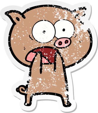 Çizgi filmdeki domuzun bağırışının orijinal üzgün çıkartması.