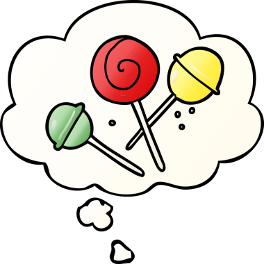 Düz eğimli düşünce baloncuklu orijinal çizgi film lolipopu